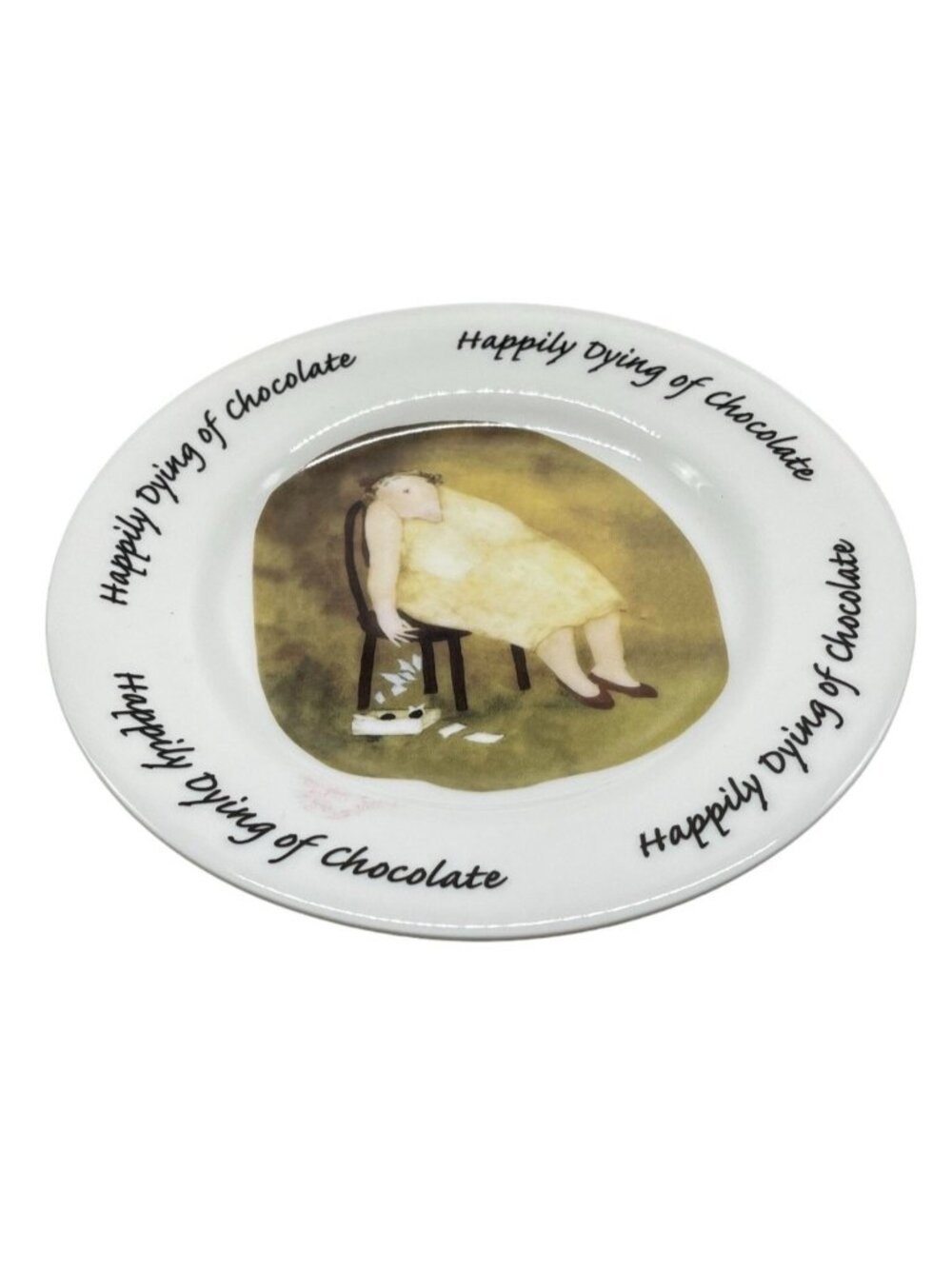 Erika Oner original artwork 2000 dessert plate Happily Dying of Chocolate READ